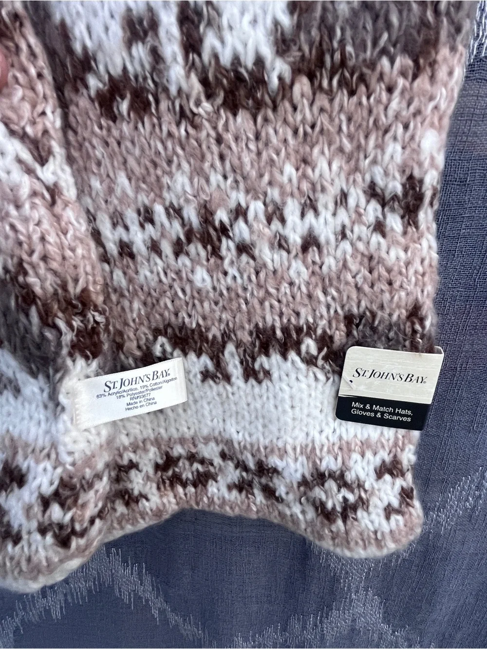 St. John's Bay Cream & Brown Fair Isle Knit Scarf